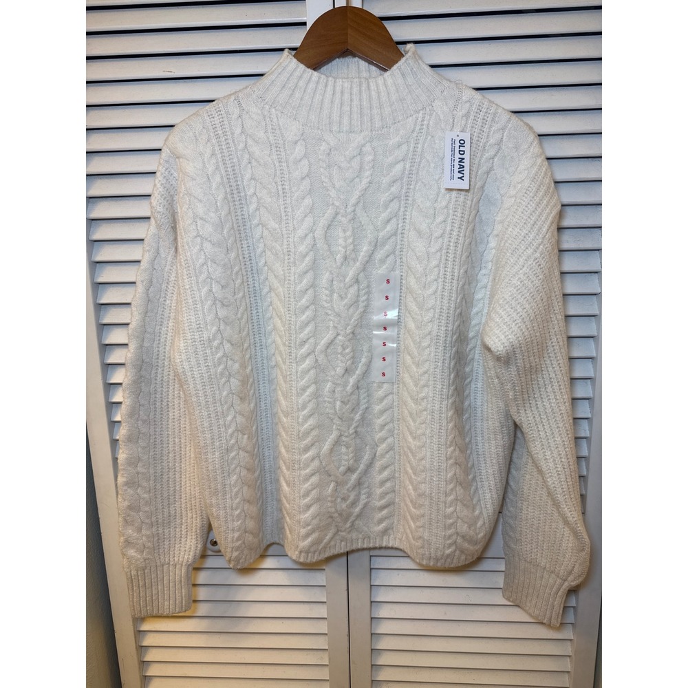 Old Navy Womens Cream Cable Knit Mock Neck Sweater 784432-01-1 White Small NWT